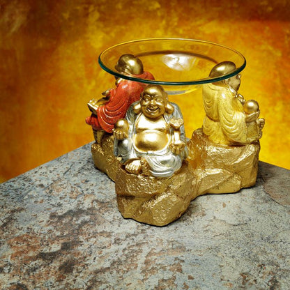 Resin Oil & Wax Burner - Lucky Glitter Laughing Chinese Buddha - DuvetDay.co.uk