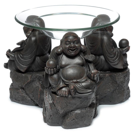 Resin Oil & Wax Burner - Peace of the East Wood Effect Chinese Buddha - DuvetDay.co.uk
