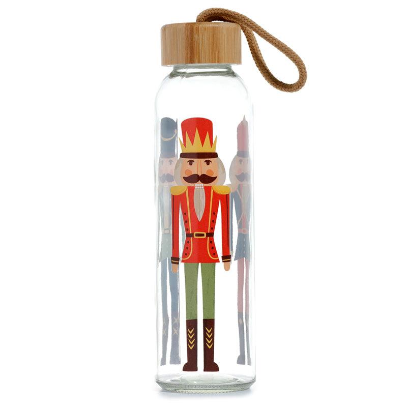 Reusable Glass Water Bottle - Christmas Nutcracker - DuvetDay.co.uk