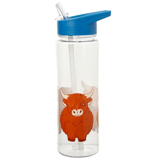 Reusable Highland Coo Cow 550ml Water Bottle with Flip Straw