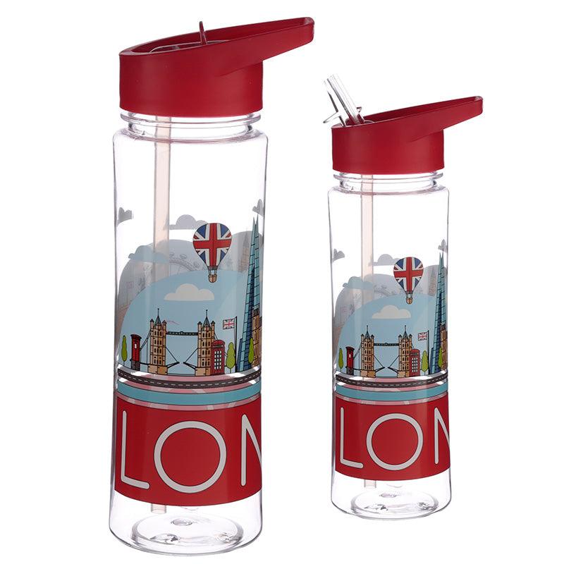 Reusable London Skyline 550ml Water Bottle with Flip Straw - DuvetDay.co.uk