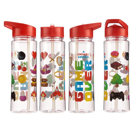 Reusable Retro Gaming Game Over 550ml Water Bottle with Flip Straw - DuvetDay.co.uk