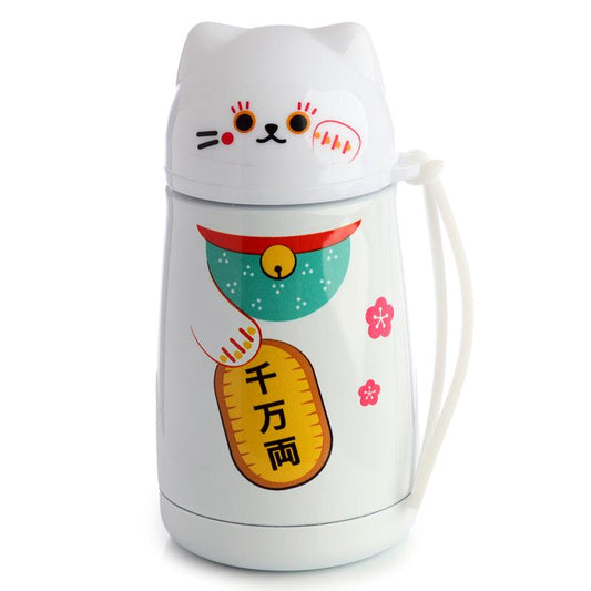 Reusable Shaped Stainless Steel Hot & Cold Thermal Insulated Drinks Bottle - Maneki Neko Lucky Cat - DuvetDay.co.uk
