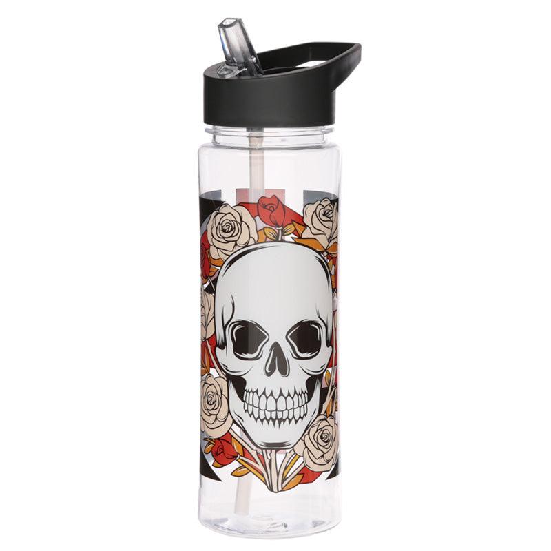 Reusable Skulls and Roses Union Jack 550ml Water Bottle with Flip Straw - DuvetDay.co.uk
