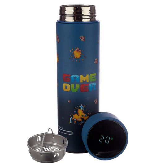 Reusable Stainless Steel Hot & Cold Insulated Drinks Bottle Digital Thermometer - Game Over