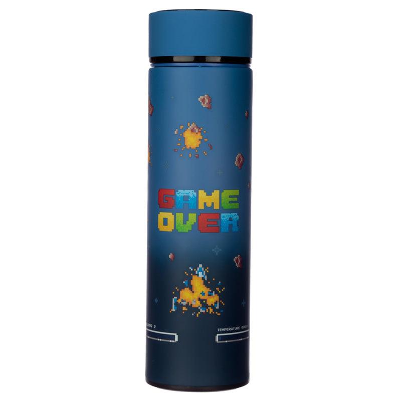 Reusable Stainless Steel Hot & Cold Insulated Drinks Bottle Digital Thermometer - Game Over - DuvetDay.co.uk