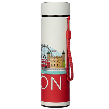 Reusable Stainless Steel Hot & Cold Insulated Drinks Bottle Digital Thermometer - London Icons - DuvetDay.co.uk
