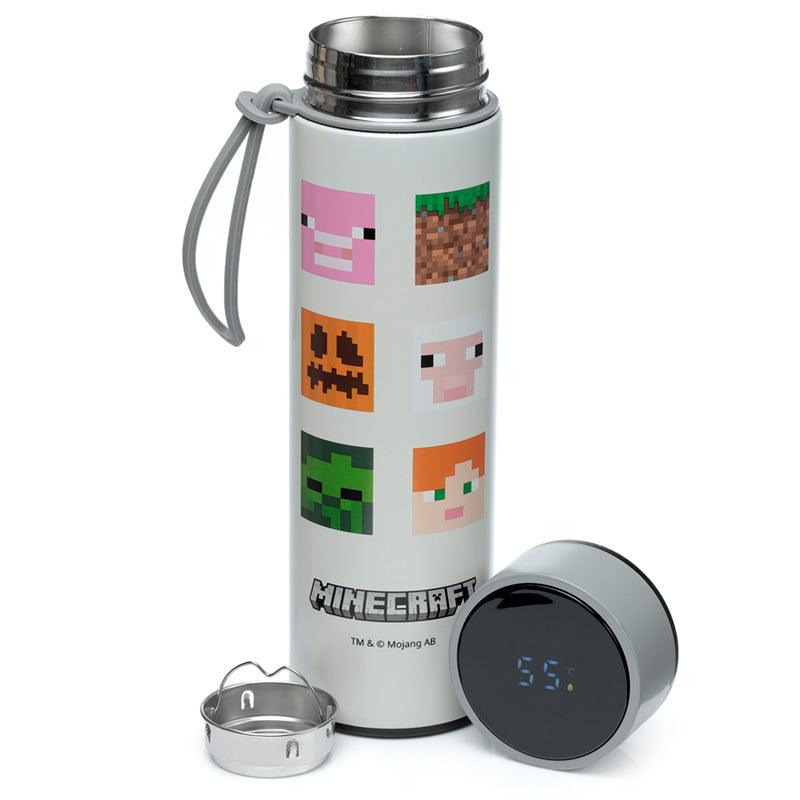 Reusable Stainless Steel Hot & Cold Insulated Drinks Bottle Digital Thermometer - Minecraft Faces - DuvetDay.co.uk