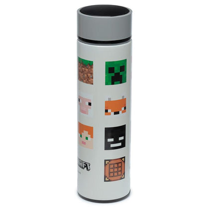 Reusable Stainless Steel Hot & Cold Insulated Drinks Bottle Digital Thermometer - Minecraft Faces - DuvetDay.co.uk
