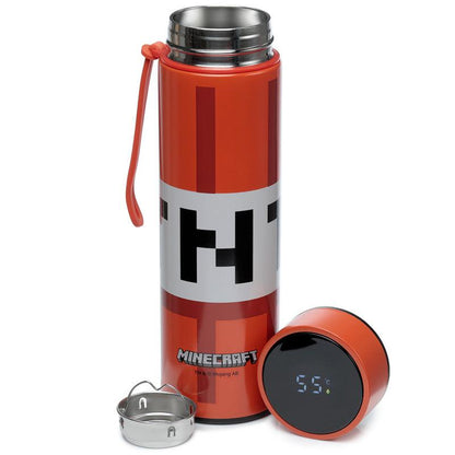 Reusable Stainless Steel Hot & Cold Insulated Drinks Bottle Digital Thermometer - Minecraft TNT - DuvetDay.co.uk