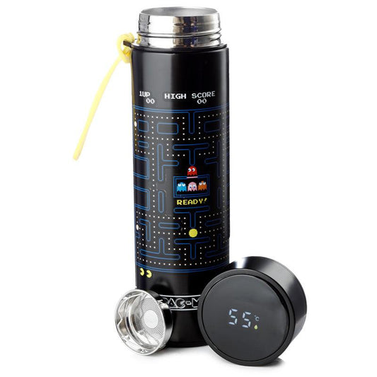 Reusable Stainless Steel Hot & Cold Insulated Drinks Bottle Digital Thermometer - Pac-Man - DuvetDay.co.uk
