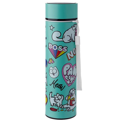 Reusable Stainless Steel Hot & Cold Insulated Drinks Bottle Digital Thermometer - Simon's Cat - DuvetDay.co.uk