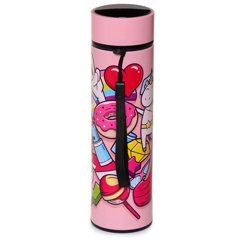 Reusable Stainless Steel Hot & Cold Insulated Drinks Bottle Digital Thermometer - Sweet Teens Unicorn - DuvetDay.co.uk
