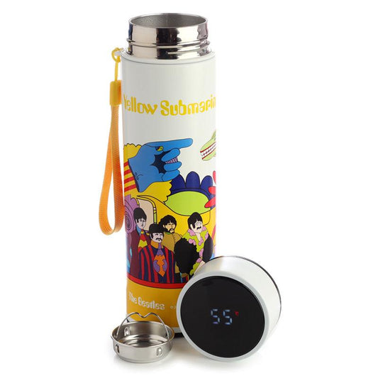 Reusable Stainless Steel Hot & Cold Insulated Drinks Bottle Digital Thermometer - Yellow Submarine - DuvetDay.co.uk