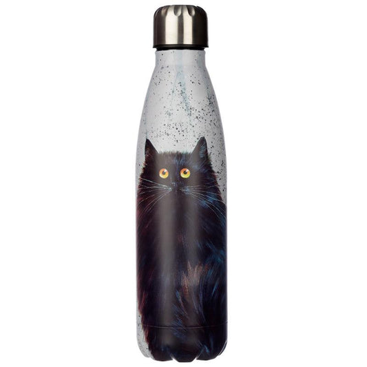Reusable Stainless Steel Insulated Drinks Bottle 500ml - Kim Haskins Black Cat - DuvetDay.co.uk