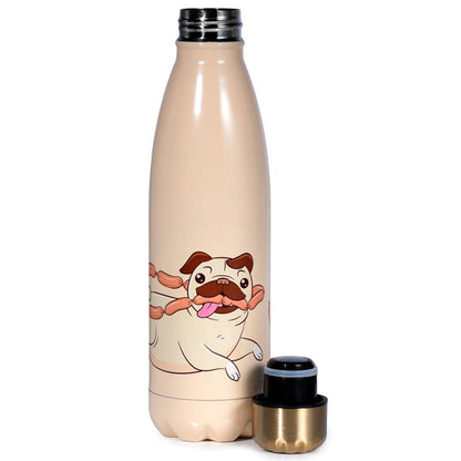 Reusable Stainless Steel Insulated Drinks Bottle 500ml - Mopps Pug - DuvetDay.co.uk