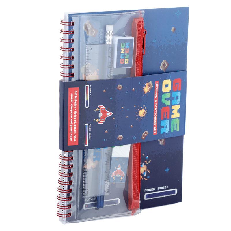 Ring Bound Notepad & Pencil Case 6 Piece Stationery Set - Game Over - DuvetDay.co.uk