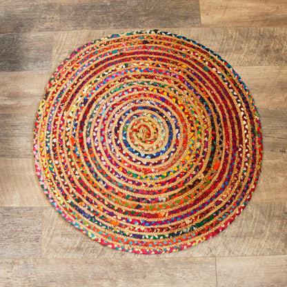Round Jute and Recycled Cotton Rug - 90 cm - DuvetDay.co.uk
