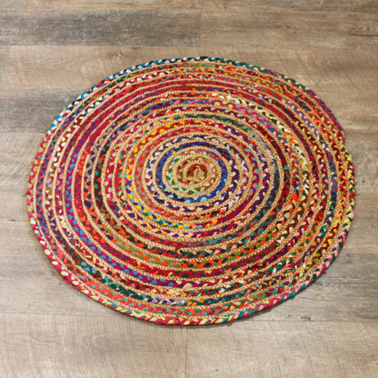 Round Jute and Recycled Cotton Rug - 90 cm - DuvetDay.co.uk