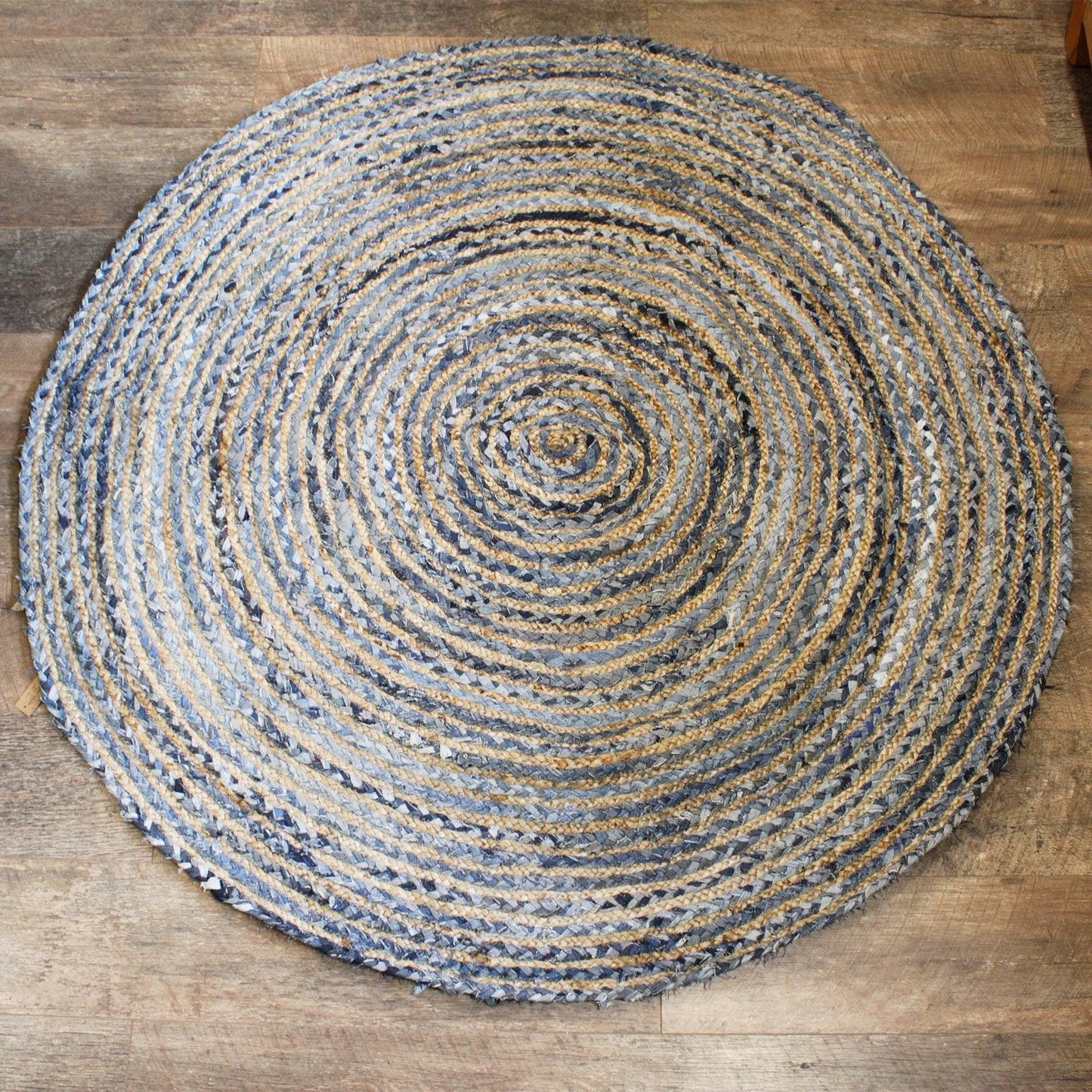 Round Jute and Recycled Denim Rug - 150 cm - DuvetDay.co.uk