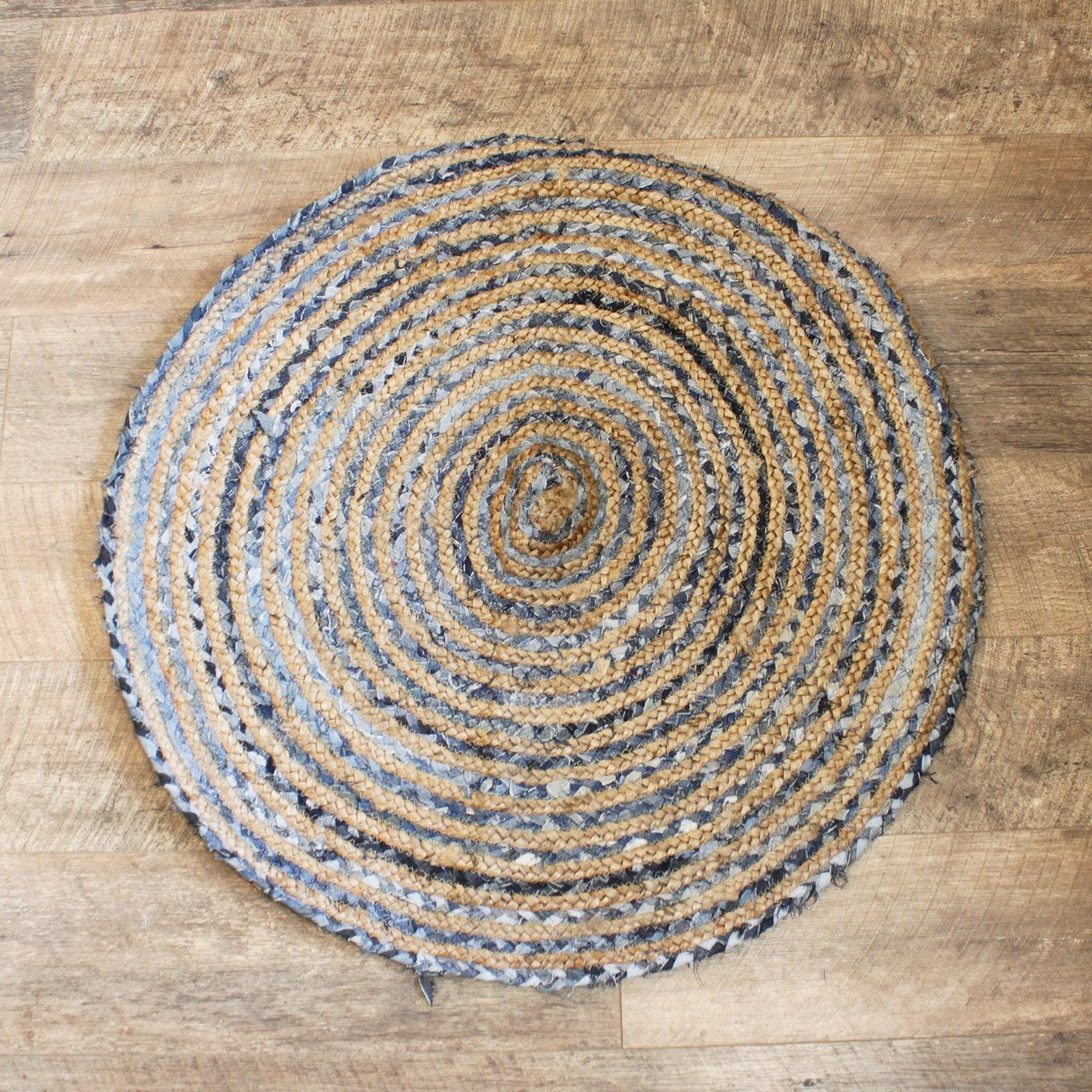 Round Jute and Recycled Denim Rug - 90 cm - DuvetDay.co.uk