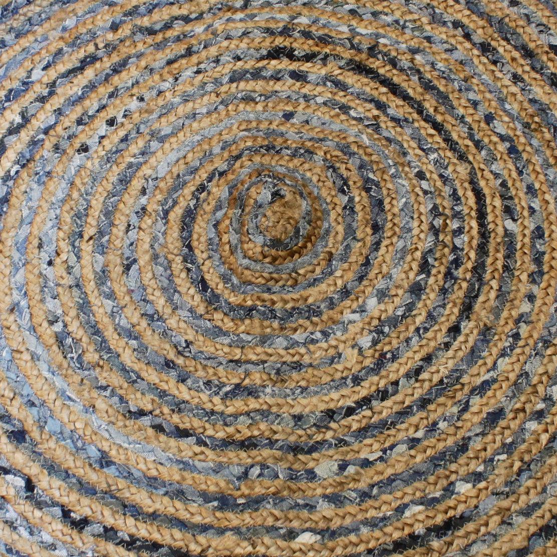 Round Jute and Recycled Denim Rug - 90 cm - DuvetDay.co.uk
