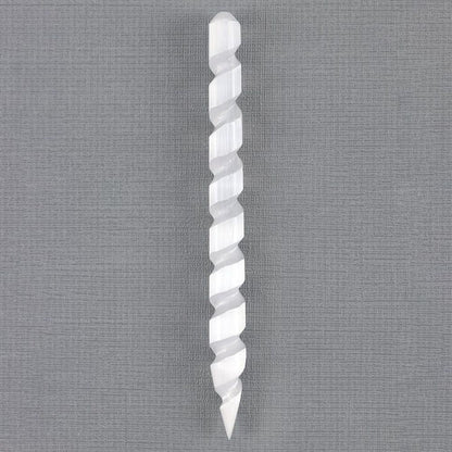 Round Point Selenite Spiral Wand - DuvetDay.co.uk