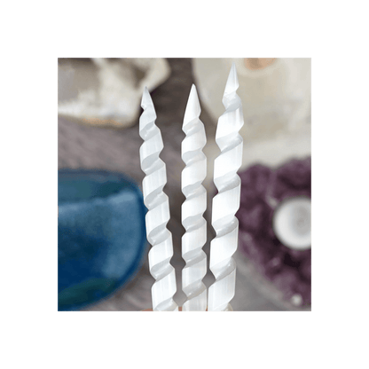 Round Point Selenite Spiral Wand - DuvetDay.co.uk