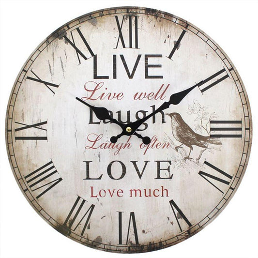 Rustic Effect Live Well, Laugh Often, Love Much Wall Clock - DuvetDay.co.uk