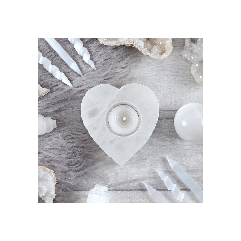 Selenite Heart Tealight Holder - DuvetDay.co.uk