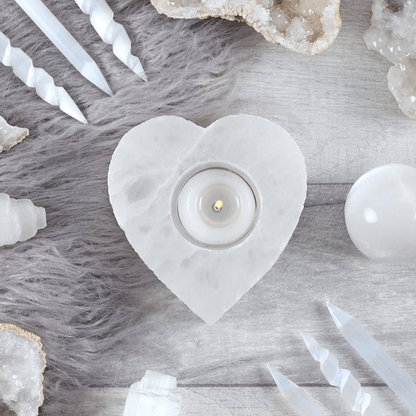 Selenite Heart Tealight Holder - DuvetDay.co.uk
