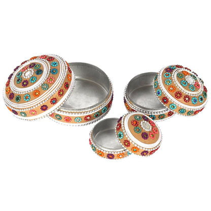 Set of 12 Cream Beaded Trinket Boxes - DuvetDay.co.uk