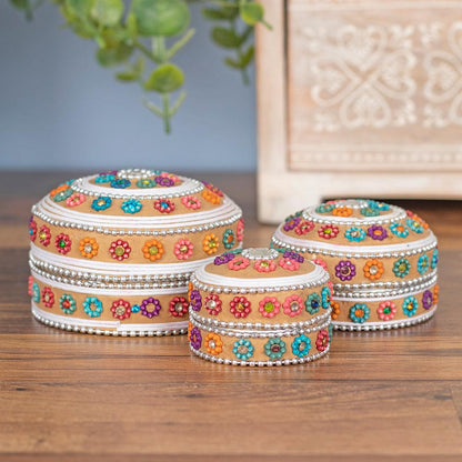 Set of 12 Cream Beaded Trinket Boxes - DuvetDay.co.uk