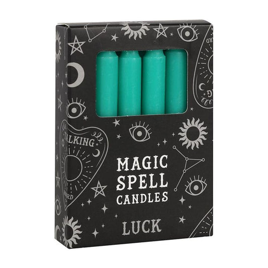 Set of 12 Green 'Luck' Spell Candles - DuvetDay.co.uk