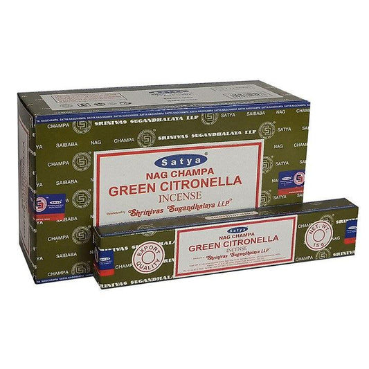 Set of 12 Packets of Green Citronella Incense Sticks by Satya - DuvetDay.co.uk