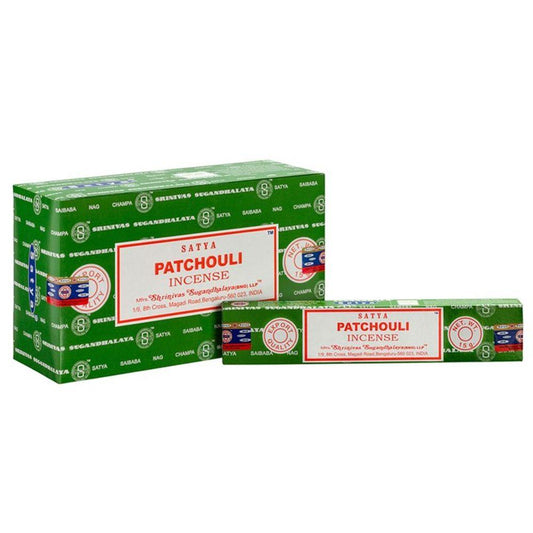 Set of 12 Packets of Patchouli Incense Sticks by Satya - DuvetDay.co.uk