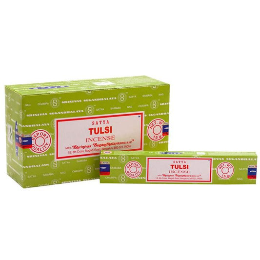 Set of 12 Packets of Tulsi Incense Sticks by Satya - DuvetDay.co.uk