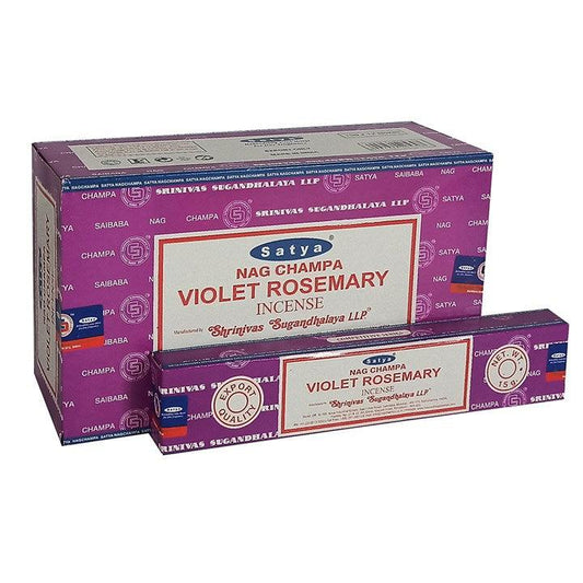 Set of 12 Packets of Violet Rosemary Incense Sticks by Satya - DuvetDay.co.uk