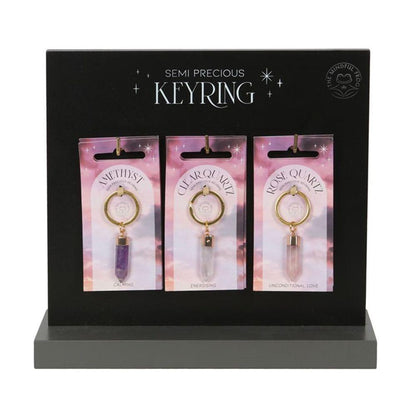 Set of 18 Semi Precious Crystal Keyrings on Display - DuvetDay.co.uk