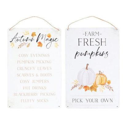 Set of 2 Autumn Accents Metal Hanging Signs - DuvetDay.co.uk