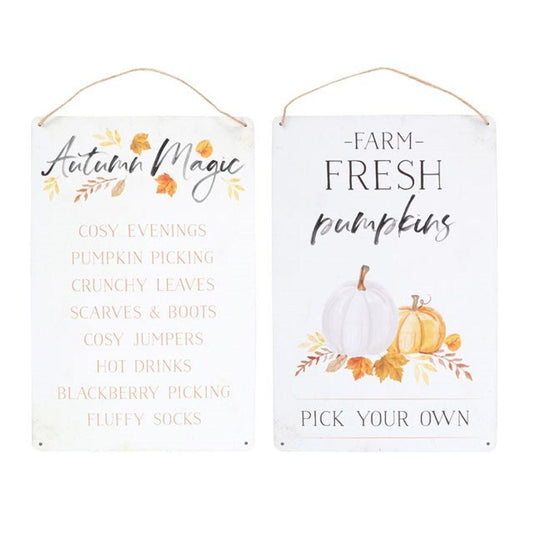 Set of 2 Autumn Accents Metal Hanging Signs - DuvetDay.co.uk