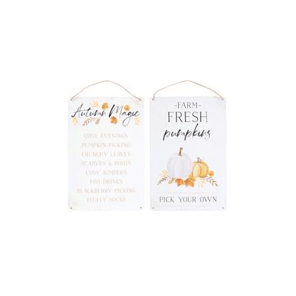 Set of 2 Autumn Accents Metal Hanging Signs - DuvetDay.co.uk