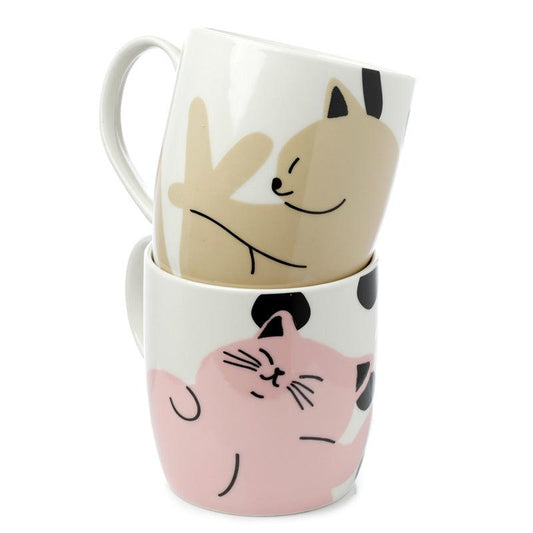 Set of 2 Porcelain Mugs - Cat's Life - DuvetDay.co.uk