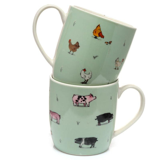 Set of 2 Porcelain Mugs - Willow Farm - DuvetDay.co.uk
