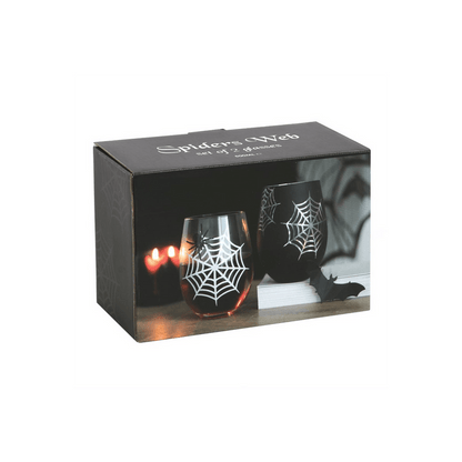 Set of 2 Spider and Web Stemless Wine Glasses - DuvetDay.co.uk