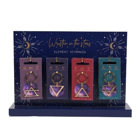 Set of 24 Four Elements Keyrings on Display - DuvetDay.co.uk