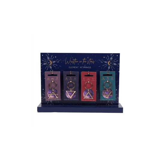 Set of 24 Four Elements Keyrings on Display - DuvetDay.co.uk