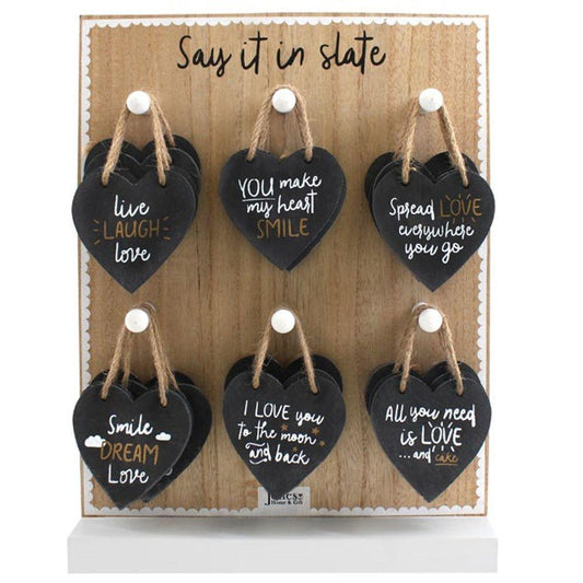 Set of 24 Slate Heart Hanging Decorations on Display - DuvetDay.co.uk