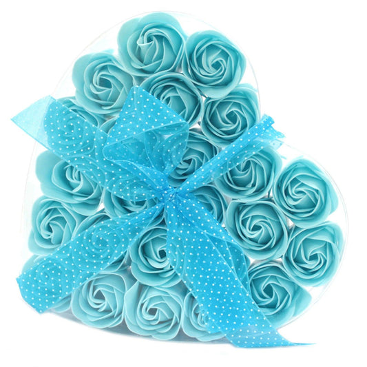 Set of 24 Soap Flower Heart Box - Blue Roses - DuvetDay.co.uk