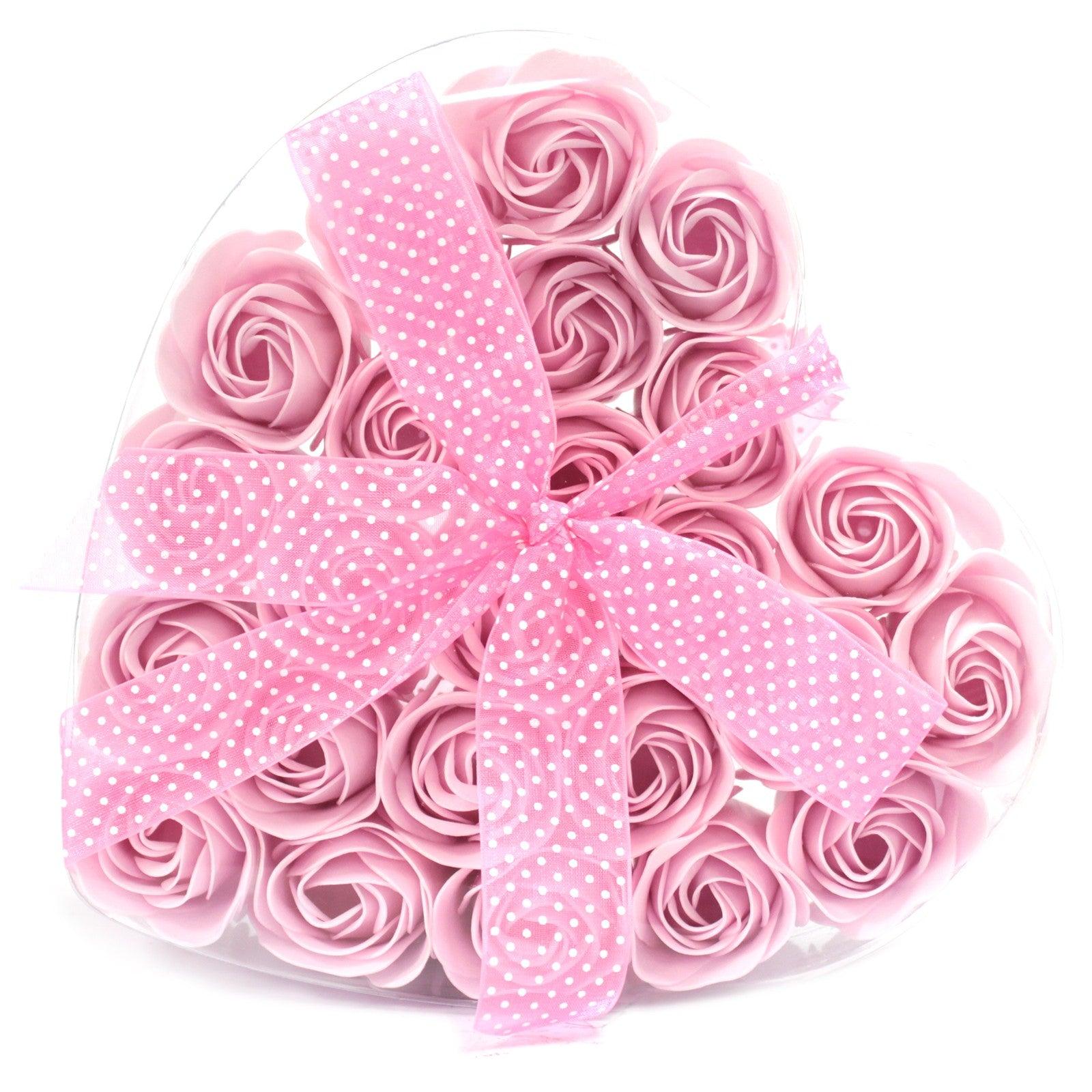 Set of 24 Soap Flower Heart Box - Pink Roses - DuvetDay.co.uk